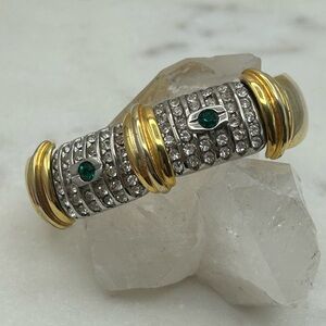 Vintage Elegant Gold green and clear rhinestones Bracelet